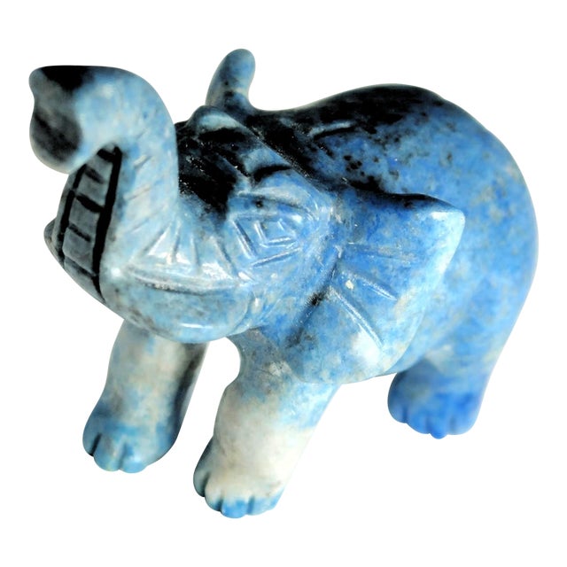 Hand-Carved Miniature Elephant of Naturally Occurring Blue and Brown Sodalite Stone For Sale
