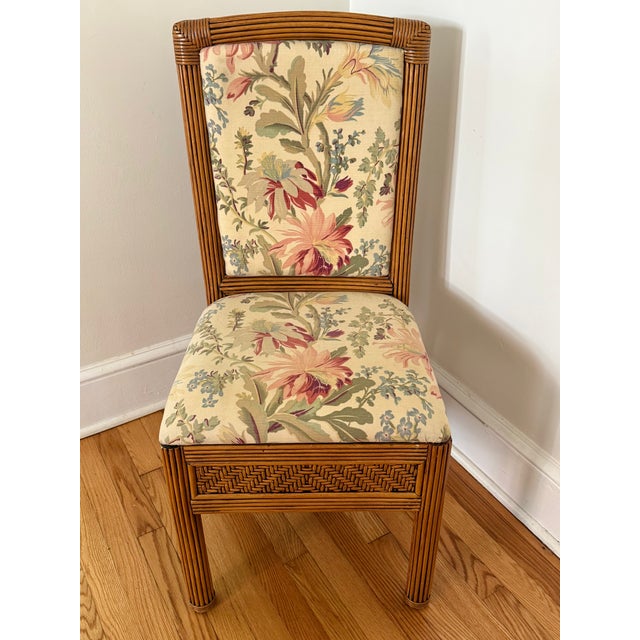 Mid-Century Modern Vintage Pencil Reed Side Chair With Floral Upholstery For Sale - Image 3 of 12