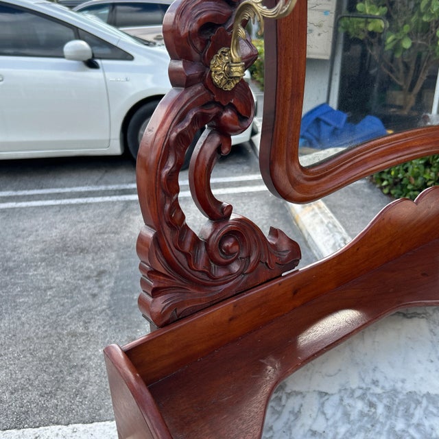 Antique French Wood Vanity/ Wash Stand With Pivoting Antiqued Mirror, Marble Top and Towel Bars For Sale - Image 4 of 12
