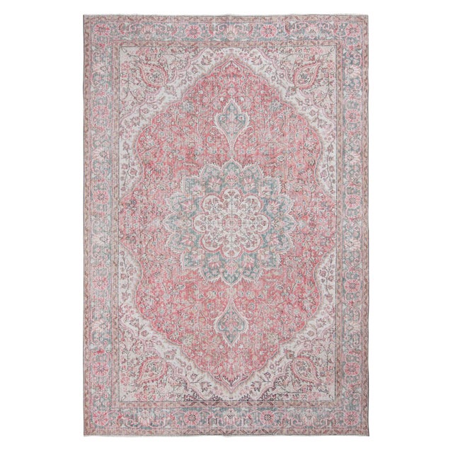 1960s Vintage Floral Oushak Rug - 6′10″ × 10′2″ For Sale