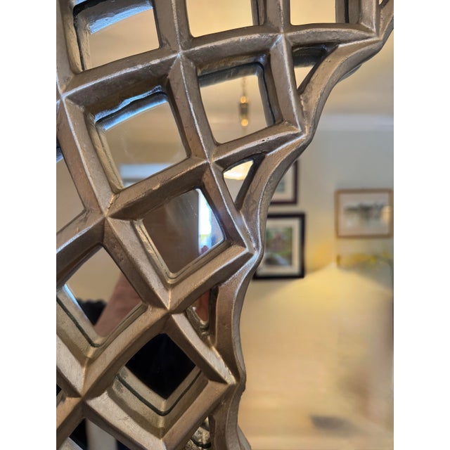 42” Antiqued Gold & Silver Leaf Round Lattice Wall Mirror For Sale - Image 4 of 5