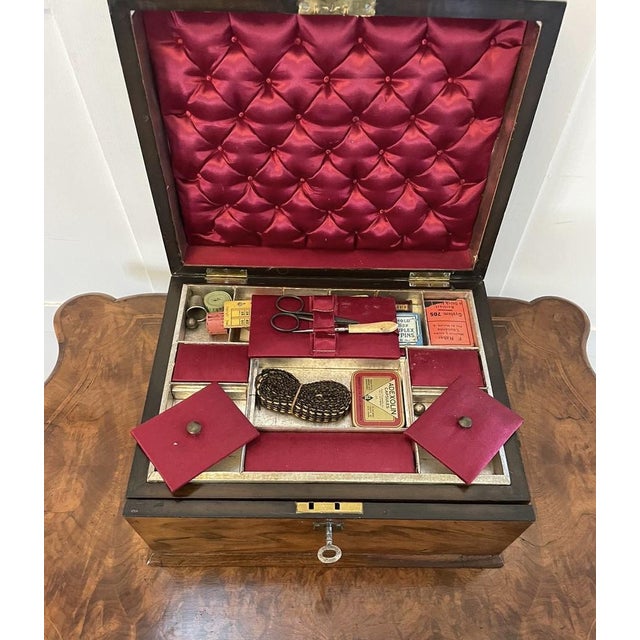 Mid 19th Century Antique Victorian Figured Walnut Sewing Box, 1860s For Sale - Image 5 of 13