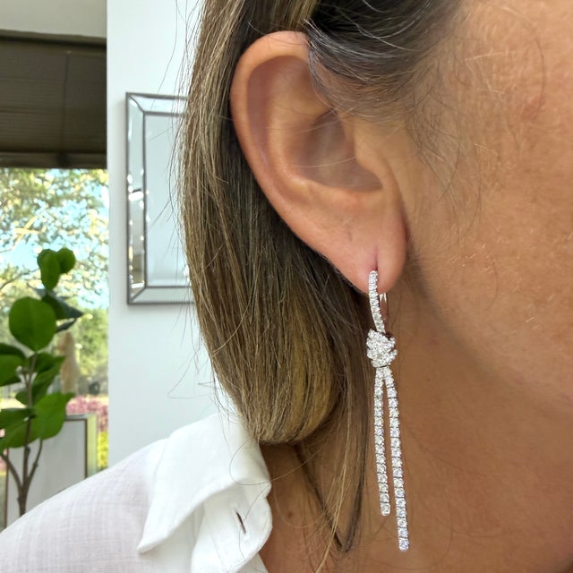 Metal Kwiat Entwine Collection Platinum 2.05ctw Pave Diamond Knotted Drop Earrings, Pair For Sale - Image 7 of 7