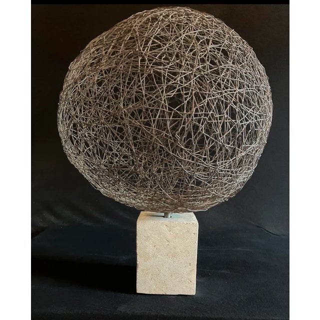 Mid-Century Modern Large One-of-Kind Vintage Wire Sphere Sculpture by Scott Donadio 21” Round X 16” High For Sale - Image 3 of 9