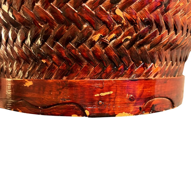 Antique Southeast Asian Lacquered Woven Wedding or Rice Basket With Brass Lock For Sale - Image 9 of 10