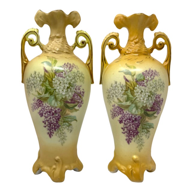 Pair Antique Robert Hanke Royal Wettina Austria Art Nouveau Vases For Sale