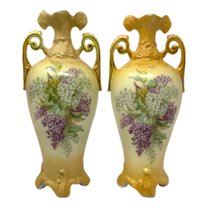 Pair Antique Robert Hanke Royal Wettina Austria Art Nouveau Vases