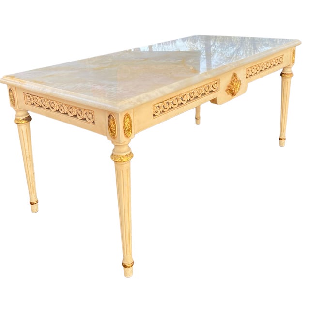 Louis XVI Coffee Table with White Marble Top, 1890s For Sale - Image 3 of 10