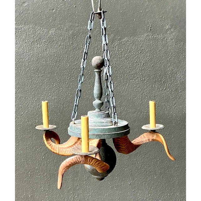 Vintage Horn Motif Metal Hanging Light For Sale - Image 12 of 12
