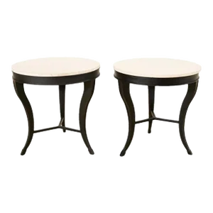 Pair of Neoclassical Style Iron and Stone Top Drink Tables