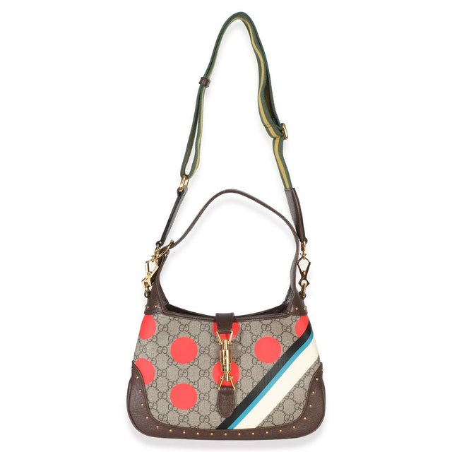 Brown Beige GG Supreme Monogram Canvas Web Geometric Studded Small Jackie 1961 H For Sale - Image 8 of 9
