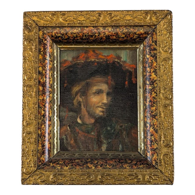 Antique French Style Oil on Canvas Miniature Portrait of a Man in Historical Costume For Sale
