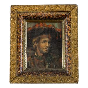 Antique French Style Oil on Canvas Miniature Portrait of a Man in Historical Costume