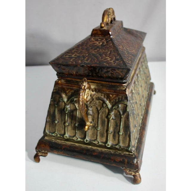 Vintage Gothic Revival Lidded Box With Ornate Embossed Detailing For Sale - Image 4 of 9