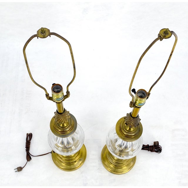 Pair of Cut Crystal & Brass Vase Shape Table Lamps c1970s For Sale - Image 10 of 17