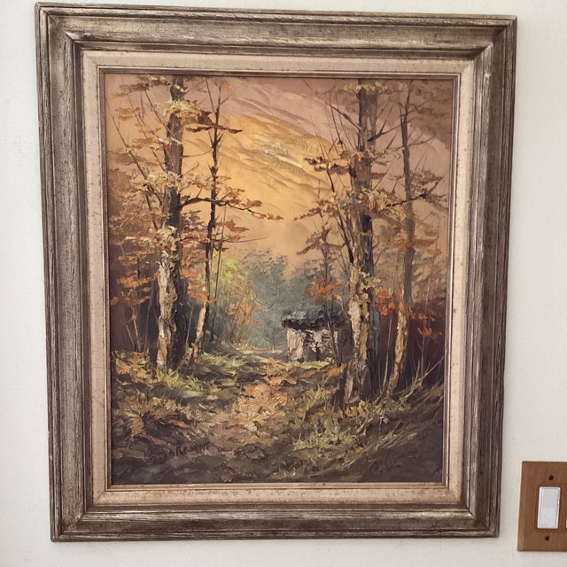 Vintage Landscape Painting on Canvas “Autumn in the Forest“ Signed Framed For Sale - Image 12 of 12