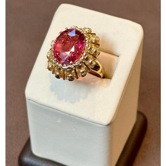 6 Carat Oval Cut Natural Pink Tourmaline 14 Karat Yellow Gold Ring For Sale - Image 12 of 18