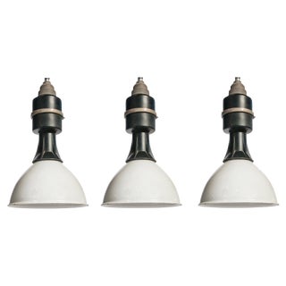 Industrial Black and White Pendant Light For Sale