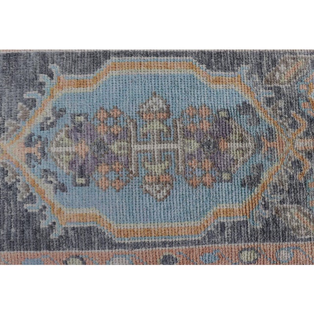 Textile Turkish Oushak Runner in Powder Blue, Peach, and Gold 2'7 X 8'1 For Sale - Image 7 of 14
