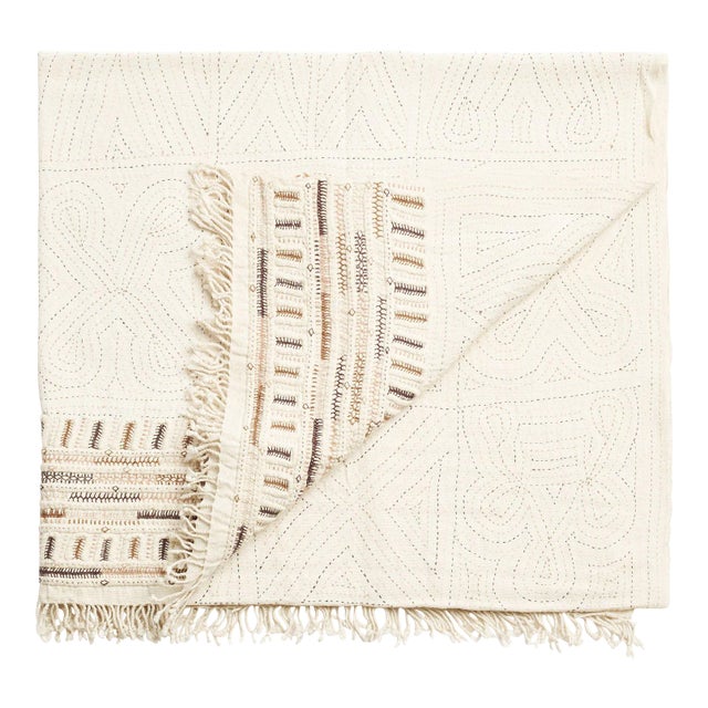 Unah Brown Fully Hand Embroidered Handwoven Throw in Organic Cotton For Sale