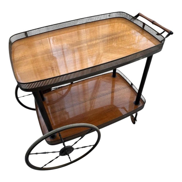 Mid-Century Brass and Wood Serving Cart by Josef Frank for Svenskt Tenn, 1950s For Sale