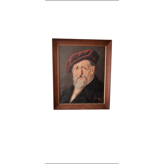 Jeno Gussich Signed Oil Portrait ~ Man in a Red Beret, Circa Mid-20th Century For Sale - Image 12 of 12