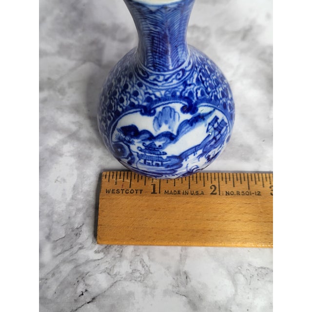 Flow Blue Porcelain Vase With Traditional Asian Landscape For Sale - Image 12 of 12