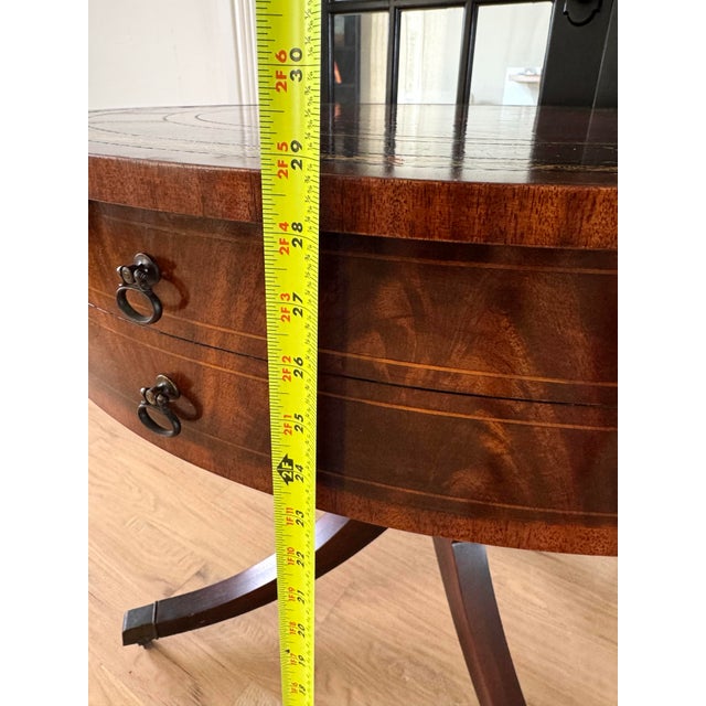 Grand Vintage Regency Drum Table – Mahogany Finish Library & Living Room Accent For Sale - Image 9 of 12