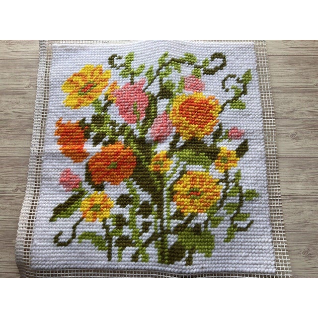 This 1970s Colorful Floral Finished Needlepoint Canvas is a bright and cheerful retro beauty, ready to be transformed into...
