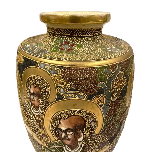 Early 20th Century Japanese Satsuma Polychrome Vase With Gilt and Figures For Sale - Image 13 of 18