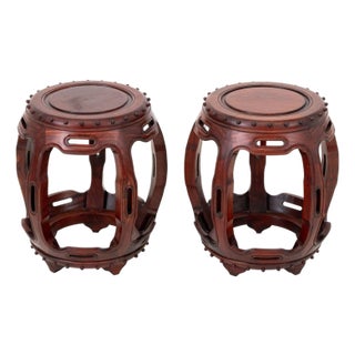 Chinese Hongmu Drum Stools, Pair For Sale