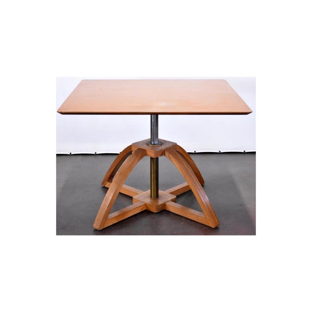 Mid-Century Modern Prototype Brown Saltman Adjustable 18 to 28 Inches Tall Coffee and Card Table Pat. April 7, 1953 For Sale - Image 3 of 7
