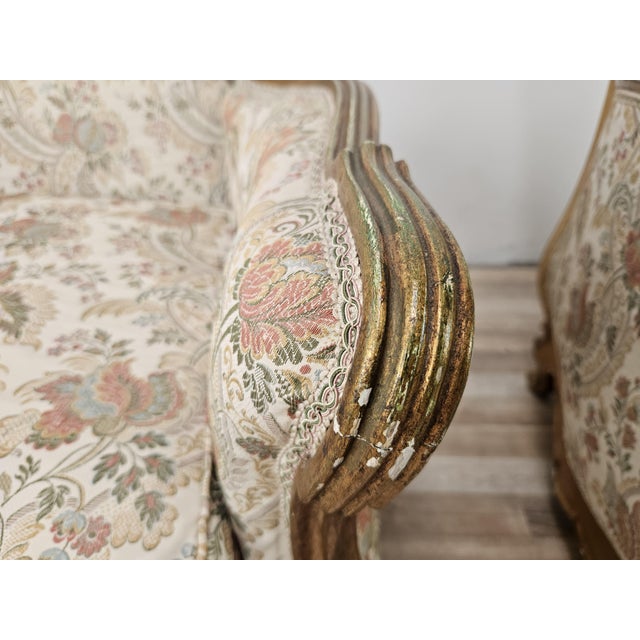 20th Century Italian Baroque Style Bergère Armchairs in Carved and Gilded Wood, Set of 2 For Sale - Image 14 of 18