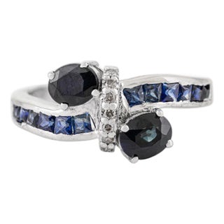 Artfully Crafted 925 Sterling Silver Blue Sapphire and Diamond Bypass Ring - Size 8 For Sale