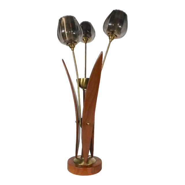Mid Century Table Lamp With Three Flower Form Lights C 1950/1960’s For Sale