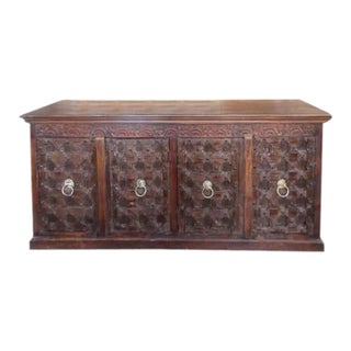 1920s Antique Indian Teak Doors Rustic Country Farmhouse Sideboard, 89 For Sale