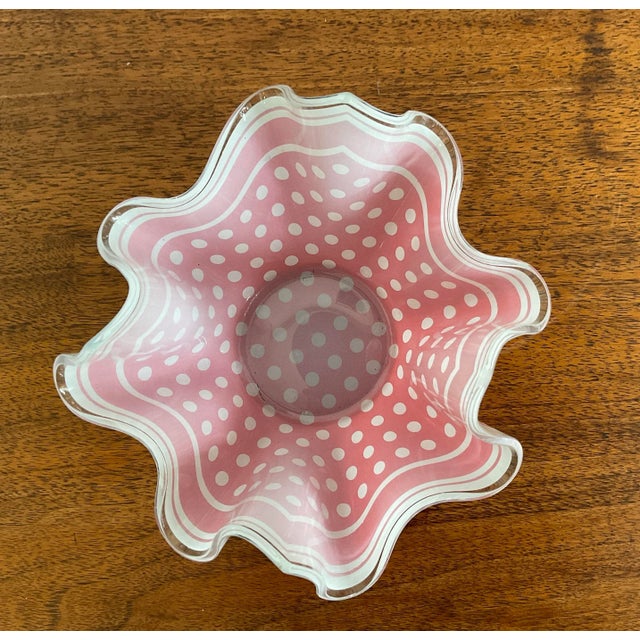 Vintage Glass Kerchief Form Bowl, Red Dots For Sale In Raleigh - Image 6 of 7