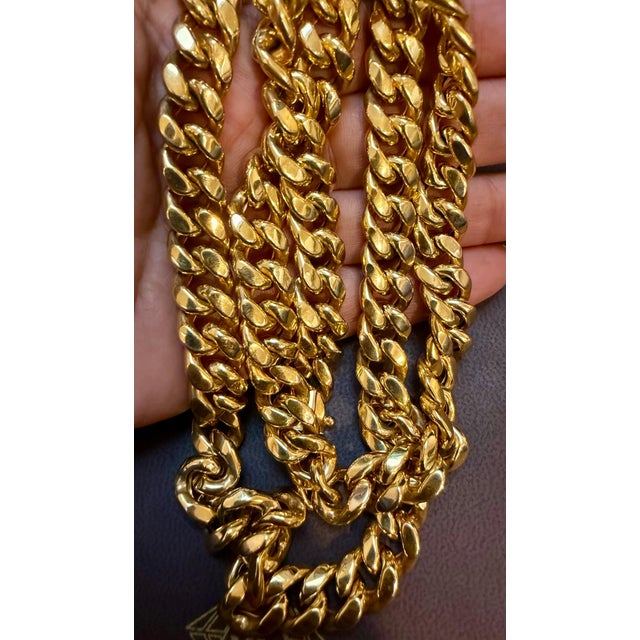 Metal 14 Karat Yellow Gold 84 Gm Link Chain Unisex, 24 Inch, 11mm Wide For Sale - Image 7 of 8