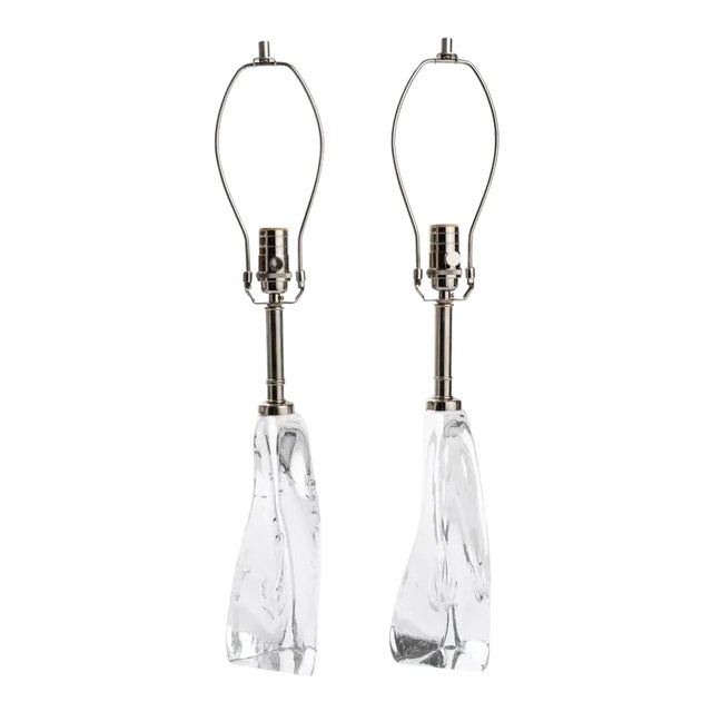 Clear Art Glass Lamps - A Pair For Sale