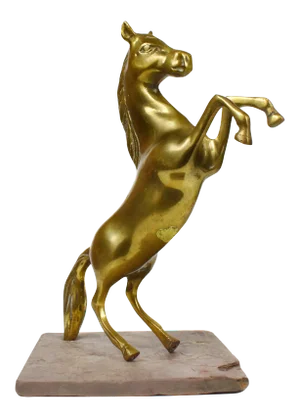 Late 20th Century Brass Wild Horse Standing on Hind Legs Figurine on Stone Base