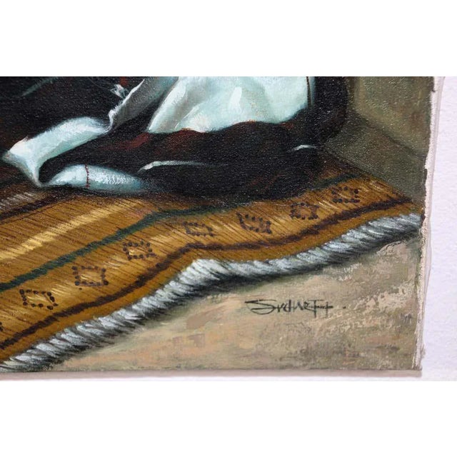 1970s Moroccan Orientalist Oil on Canvas Painting Moroccan Market 19th Scene For Sale - Image 5 of 11
