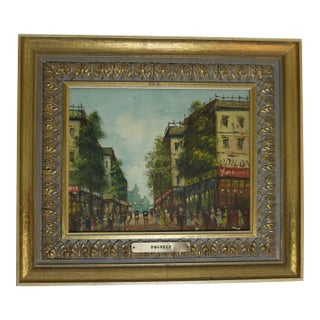 Mid Century Signed Pogeli Italian Impressionist Paris Street Scene Oil Painting For Sale