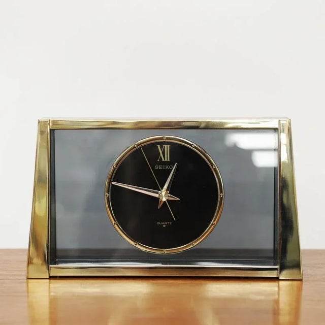 Vintage Brass and Glass Mantle Clock from Seiko, 1960s For Sale - Image 9 of 9