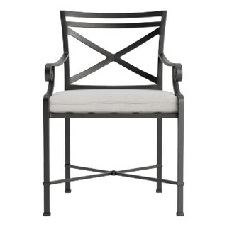 Brown Jordan Venetian Arm Chair, Textured Pewter frame with Fusion Dove fabric For Sale