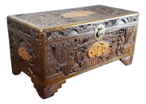 Antique Asian Carved Camphor Wood Storage Box