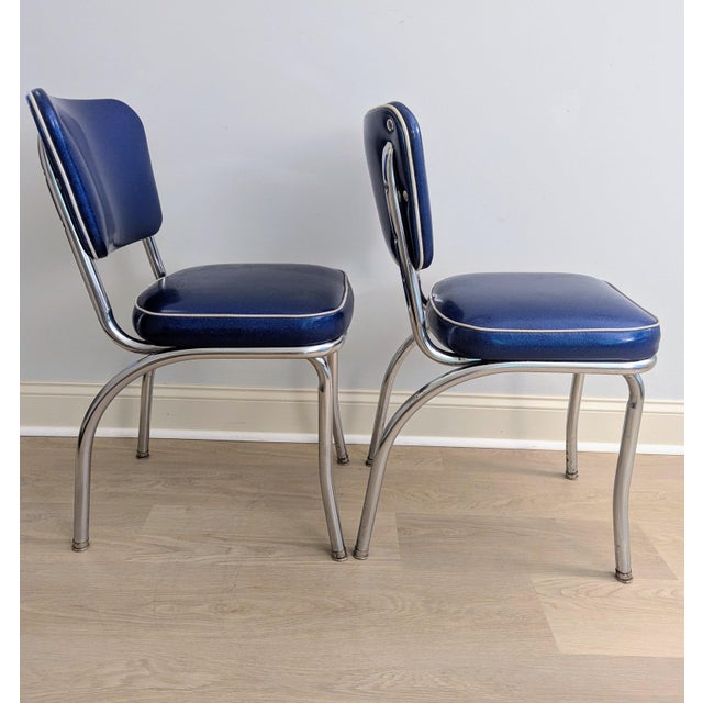 Mid 20th Century Vintage Sparkle Vinyl and Chrome Dinette Chairs- A Pair by Richardson Seating Corp. For Sale - Image 5 of 10