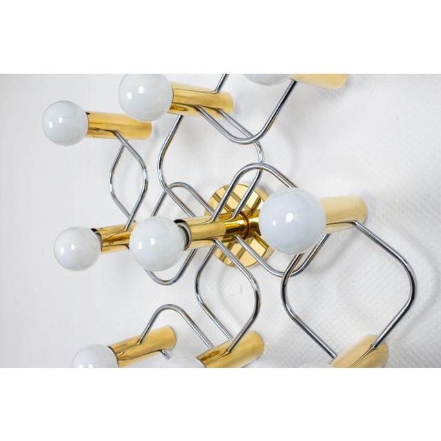 1970s Leola Flush Mount in Brass & Chrome by Sciolari, Germany, 1970s For Sale - Image 5 of 7