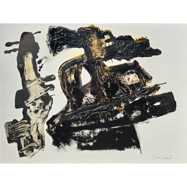 Wood 25.2' X 20.5' Framed Original Black and White Abstract Figurative Painting by Diane Grant For Sale - Image 7 of 12