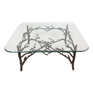 1980s Hand Crafted Wrought Iron Tree Branches Cocktail Table For Sale