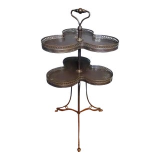 1910s Vintage 2 Tiered Brass Trefoil Lazy Susan Dumbwaiter For Sale